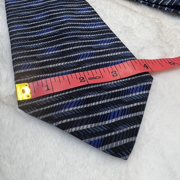 Oscar de la Renta Blue Striped Silk Tie - Picture 4 of 4